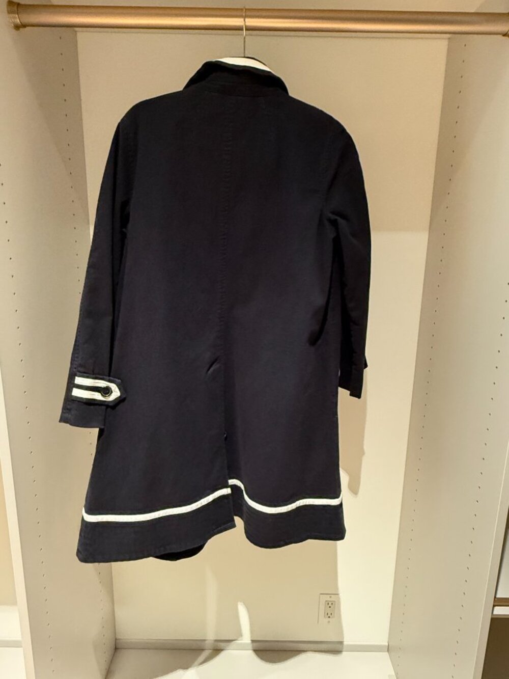 Marc by Marc Jacobs Black Cotton Trench Coat White Piping 3/4 Sleeve Nautical M - Picture 8 of 8